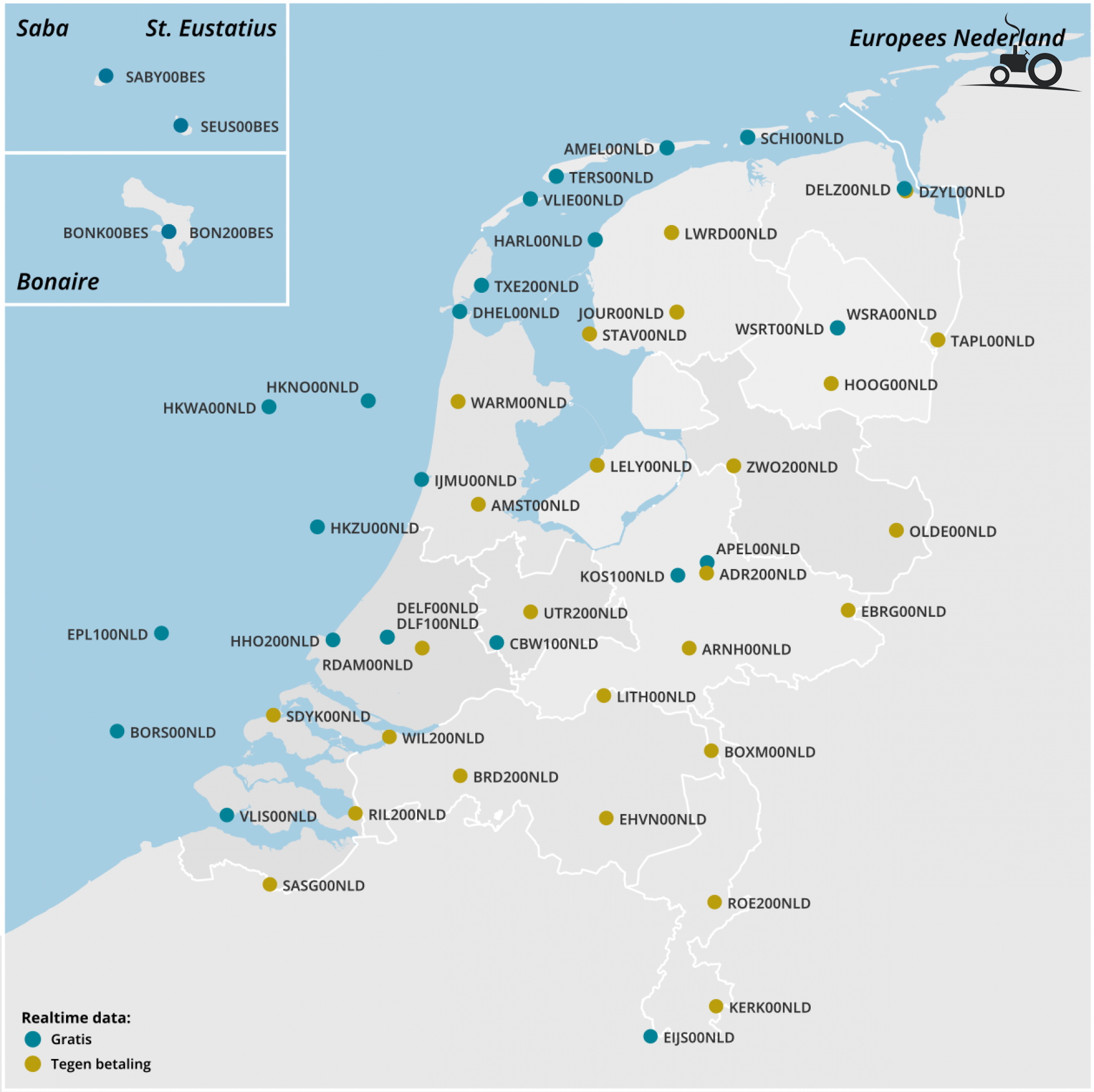 Map with blue masts and RTK correction signals