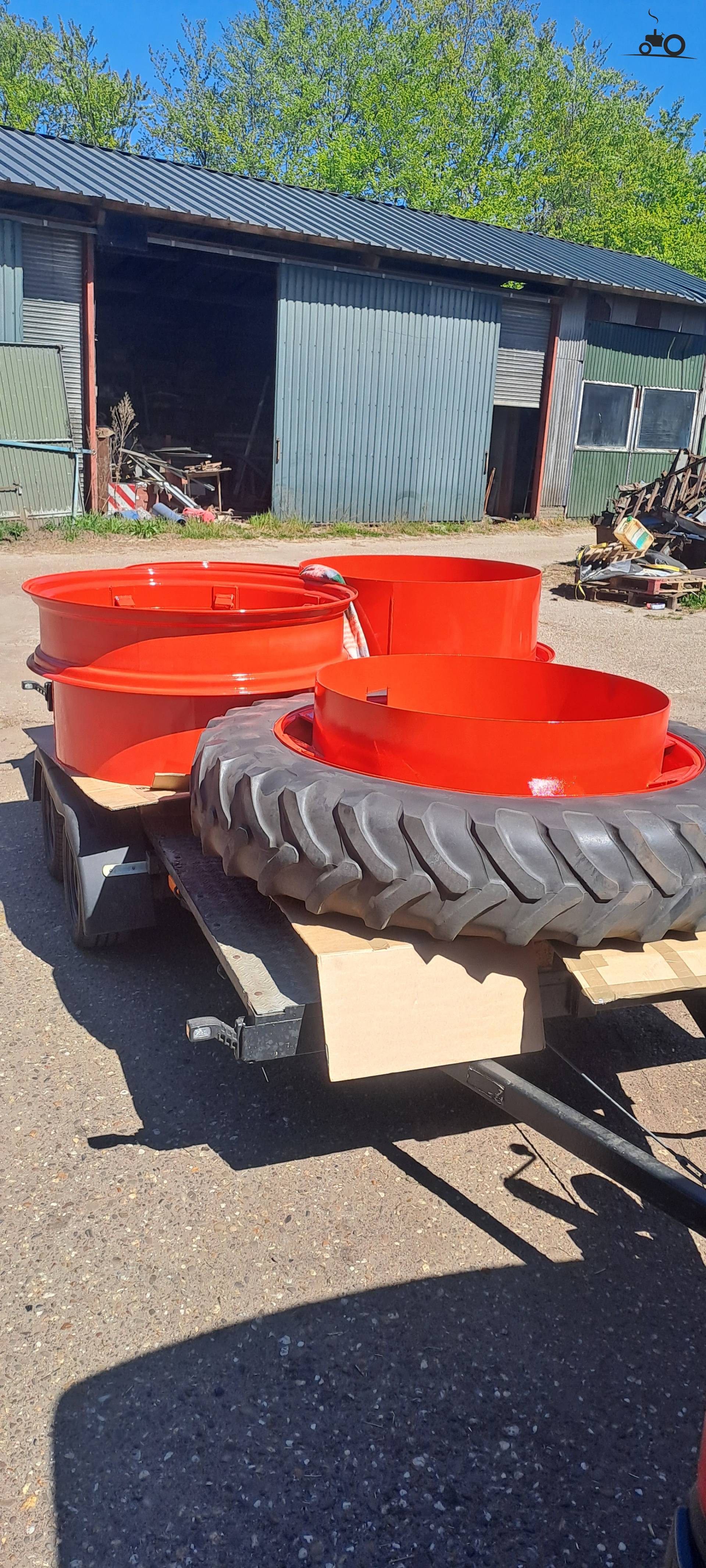 Rims sandblasted and spray-painted with the tires still on