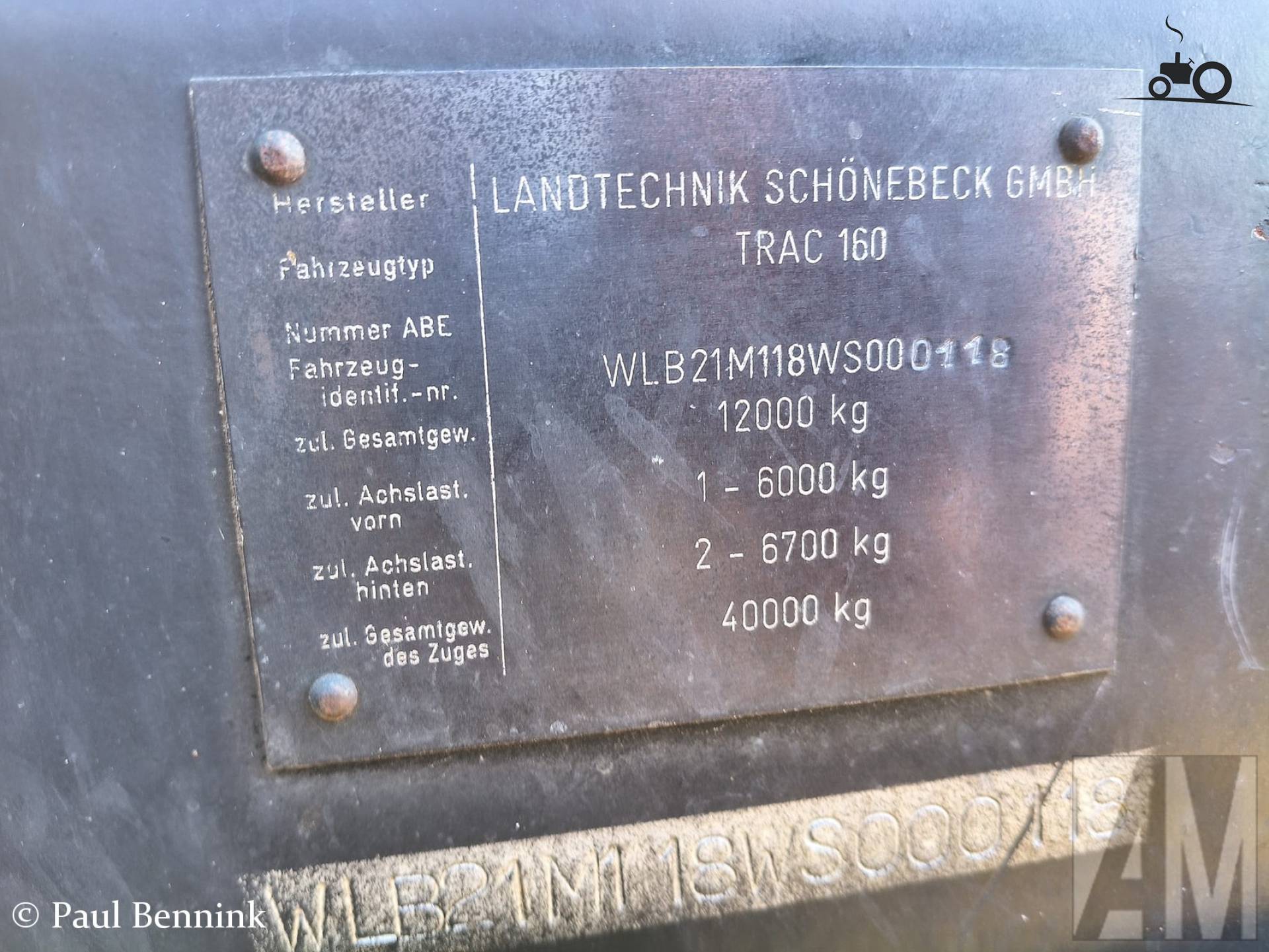Typeplaatje van een LandTechnik Schönebeck Trac 160