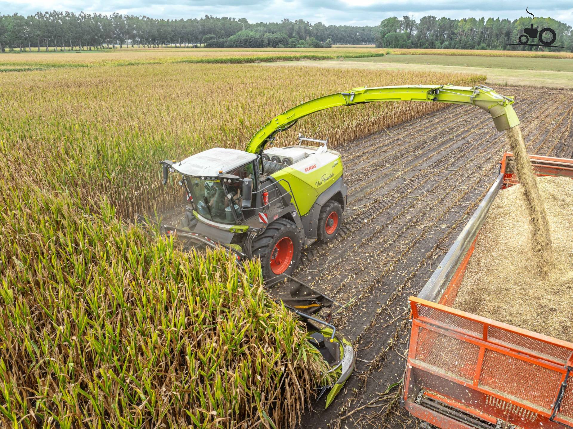 Claas Jaguar 1100 en Orbis 10500 bij mais hakselen