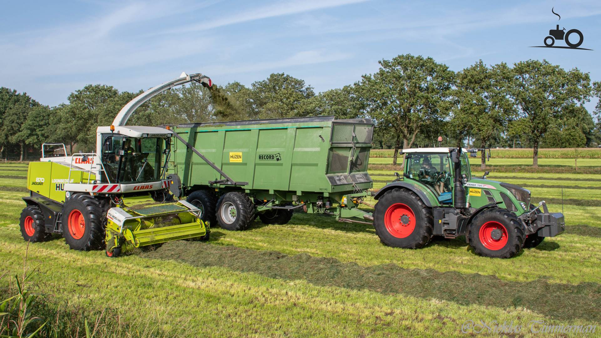 Loonbedrijf Huzen met een Claas Jaguar 870 en Fendt 720