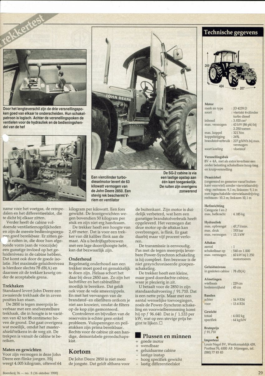 John Deere 2850 boerderij test door Ad Bal en Leo Hanse ( 1990 )