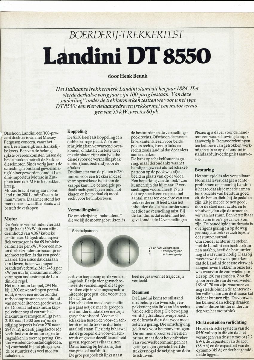 Landini DT 8550 Boerderij test 1985 Door Henk Beunk