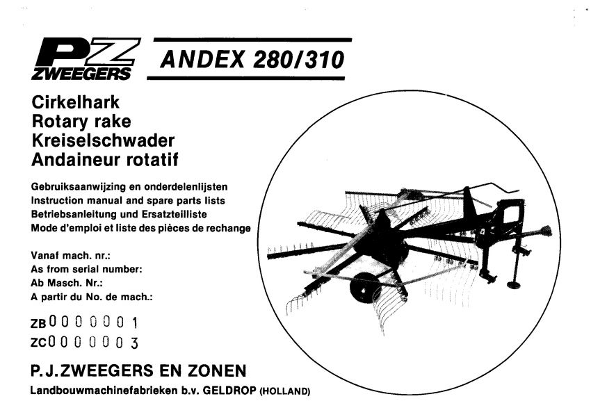 Andex 280/310 gebruiksaanwijzing en onderdelen lijsten